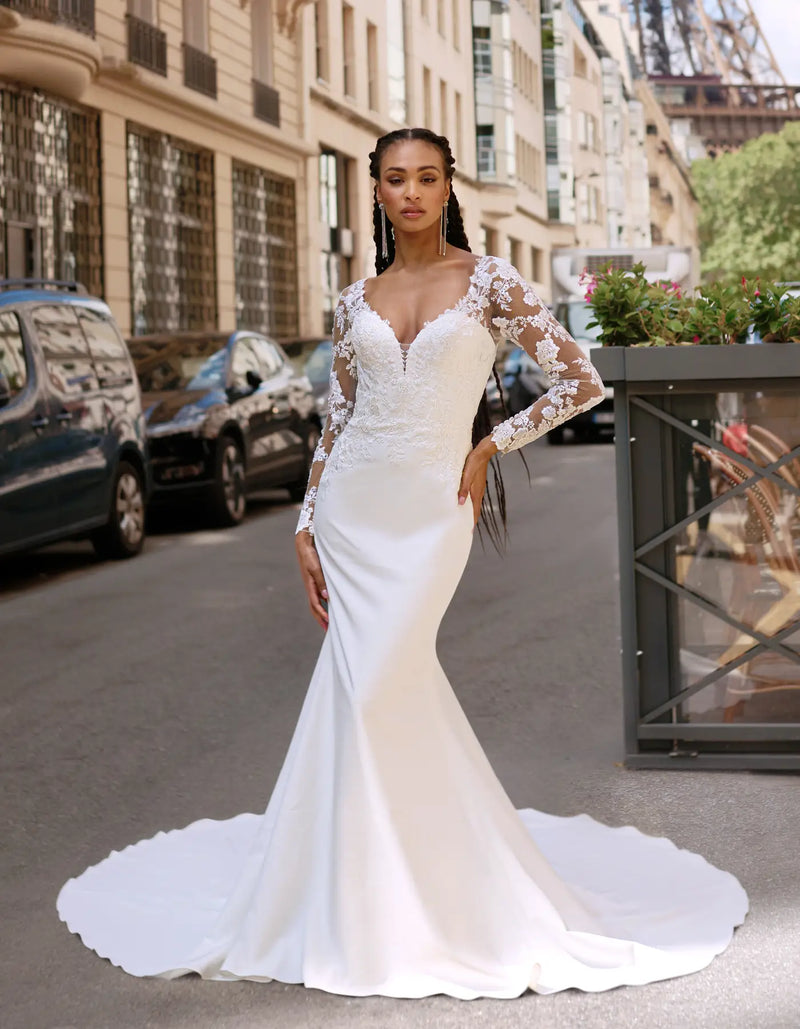 Fabien a long-sleeve crepe sheath gown